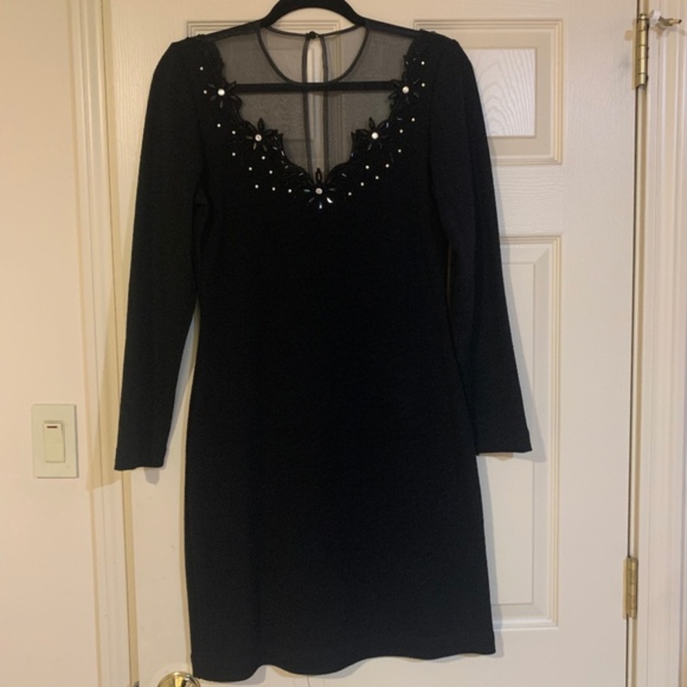 ET AL Black Embellished Wool Knit Dress sz 8